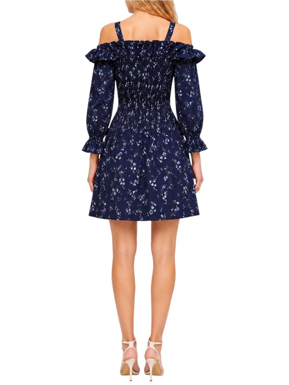 REBECCA TAYLOR Francine Blue Floral Off Shoulder Dress US 2 XS - Picture 3 of 9